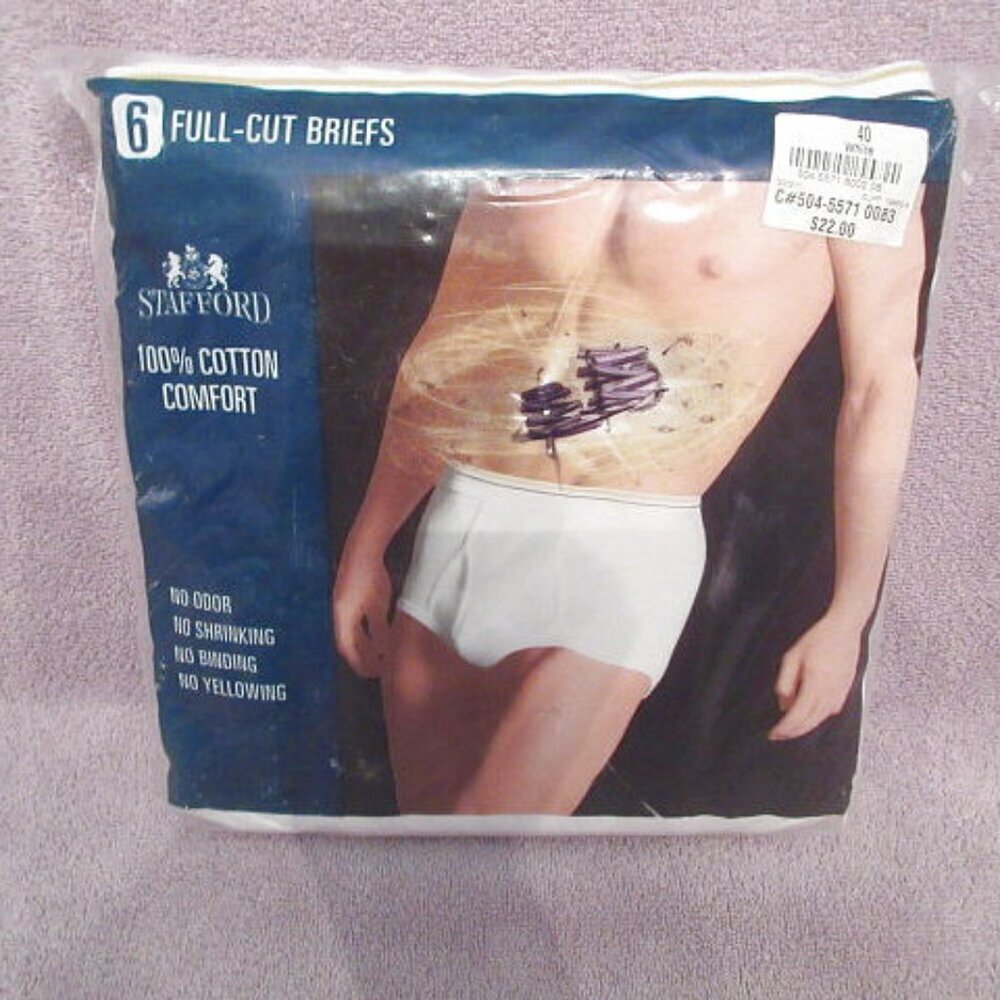 NOS JC Penney Stafford Mens Briefs White Size 40 Cotton Tighty Whitey 6 Pair NIP